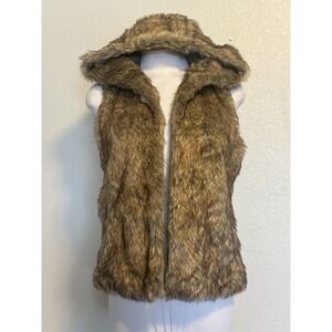 HOLLISTER California Lined Hooded Faux Fur Vest Jacket sz.SMALL Y2K abercrombie